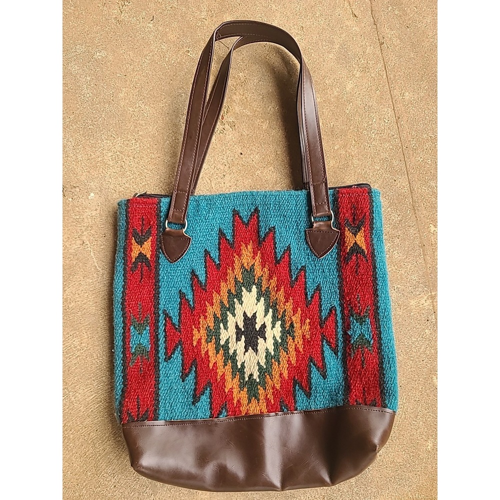El Paso Saddleblanket Co Southwestern Wool Large Boho Aztec Tote Bag Purse 15x15